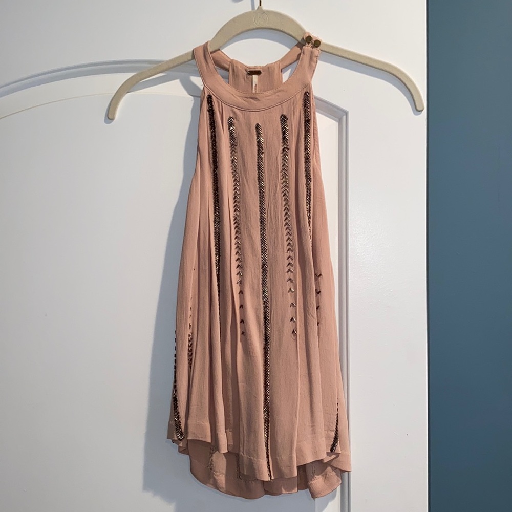 Free People blush halter top with sequin detail